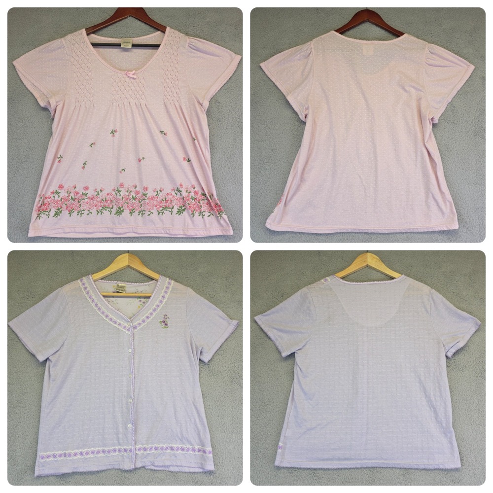 Lot of 2 Blair Top L Pink‎ Purple V Neck Floral Printed Embroidered Grandmacore